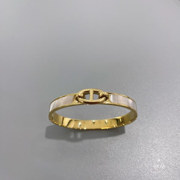 58x44mm 18K Gold Stainless Steel Bangle Horseshoe Buckle White Fritillary Open