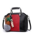 Patchwork Handbags Faux Leather Tote Bags with Pompon PU Shoulder Bag
