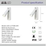 USB bed head wall light bedroom led bedside reading lamp hotel bedhead reading