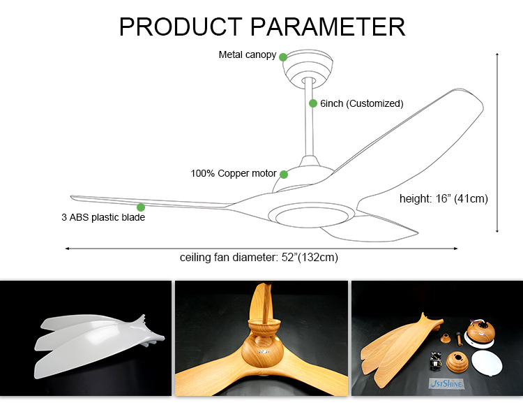 Kitchen 15cm Suspender Length Modern Plastic Blade DC LED Exhaust Ceiling Fan with 2-