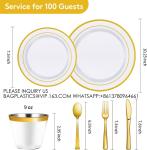 Gold Disposable Plates For 100 Guests, Plastic Plates For Party, Dinnerware Set