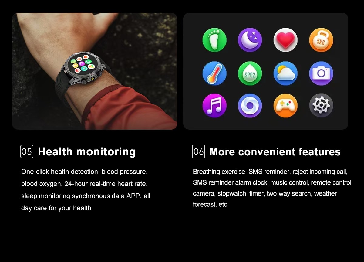 KC86 Men Smart Watch 1.43 Inch HD Large Screen BT Call Flashlight Compass Smart Watch 450mAh