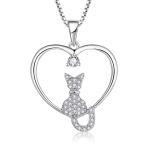 YASVITTI Heart Cat Necklace 925 Sterling Silver Cubic Zirconia Platinum Plated