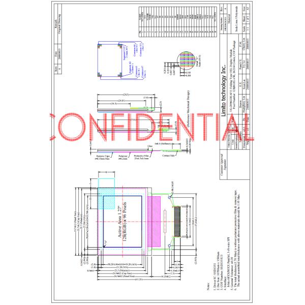1.27 Inch Color Oled Screen 128x96 262K Colors SPI Interface