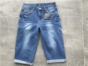 Wholesale Medium Wash Pull On Denim Jeans , Womens Bermuda Jeans With Soft Gold Trims TW81108 from china suppliers