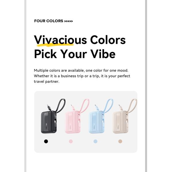 Essager ES-D024 Small 22.5W Digital Display 10000 Mah Fast Charging Power Bank Built in Cable