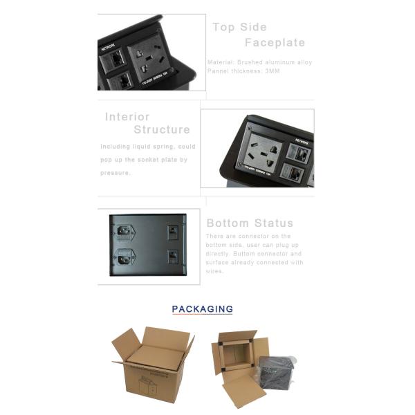 Aluminum alloy tabletop hydraulic pop up power socket with network ports