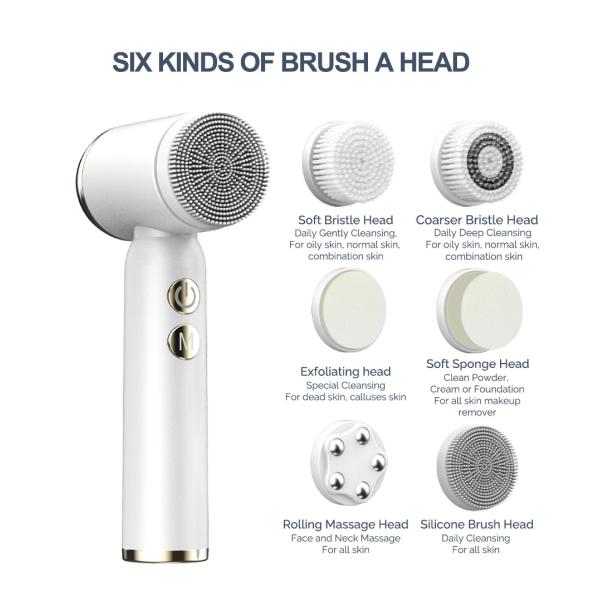 IPX6 6in1 Vibrating Face Brush 1000mAh Rechargeable Face Brush Purple