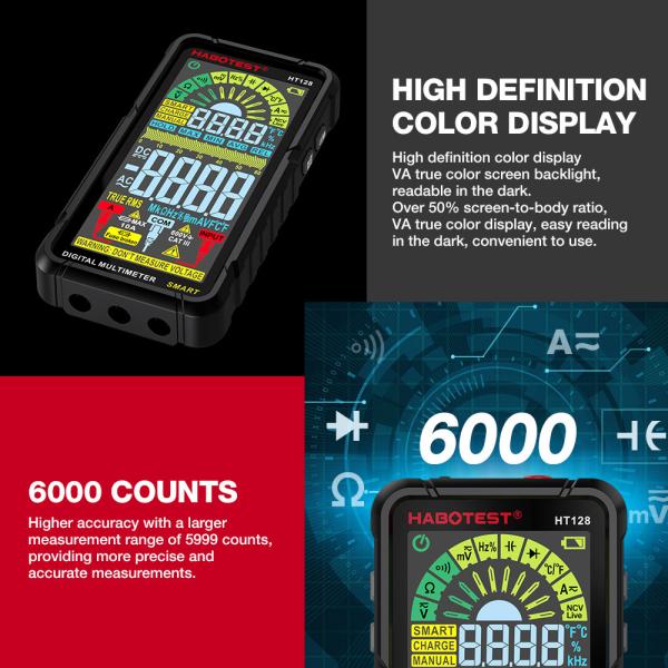HT128 Digital Multimeter 6000 Counts Smart Measurement Auto-Ranging Voltmeter Tester AC/DC Capactiance Measures