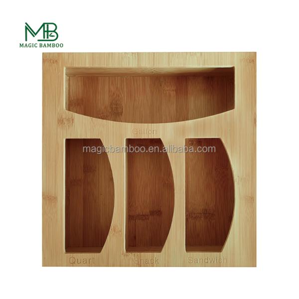 Versatile Bamboo Ziplock Bag Storage Organizer for Kitchen Countertop Classification