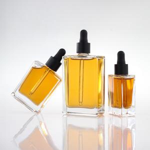 Wholesale Flat Square Serum Glass Dropper Bottles 30ml 50ml 100ml With Black Gold Collar from china suppliers