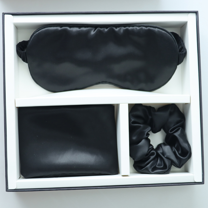 Luxury Sleep Black Silk Eye Mask Custom LOGO OEM/OEM 100% Silk Pillow Case Set Black