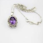 Sterling Silver Wave Chain 9x11mm Blue Topaz Cubic Zirconia Pendant Necklace(P01