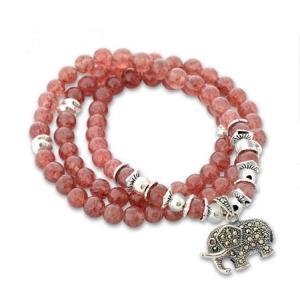 Wholesale Women 6mm Strawberry Quartz Beads 3 Rows Strand Bracelet with Silver Charm (042861W) from china suppliers