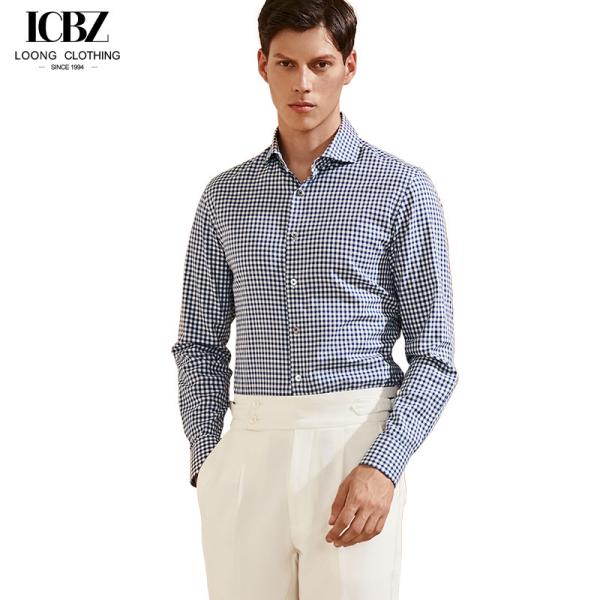 Cotton / Bamboo Fiber Men's Plaid Shirt Japanese Style Casual Slim Long-Sleeved