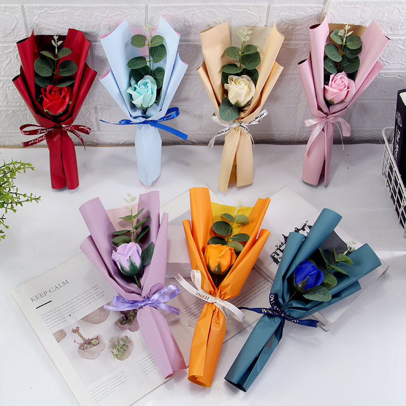Cross border hot selling sunflower eucalyptus single bouquet, Teacher's Day gift, teacher soap flower, Valentine's Day promotion bouquet