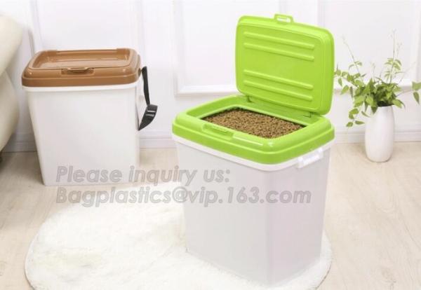 BPA free pet food storage container with wheels, Promotion Plastic Pet Food