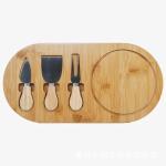 Bamboo Cheese Board 3-Piece Set Wooden Round Cheese Board Cheese Knife 4-Piece