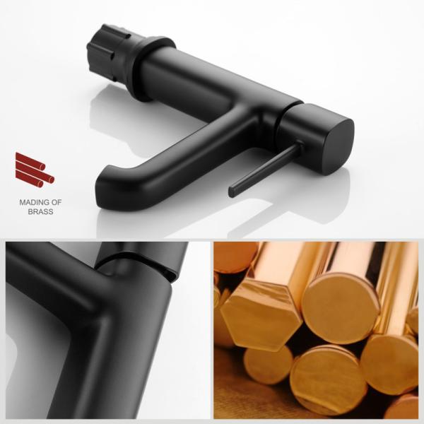 Brass Modern Single Hole Single Handle Basin Mixer in Matte Black