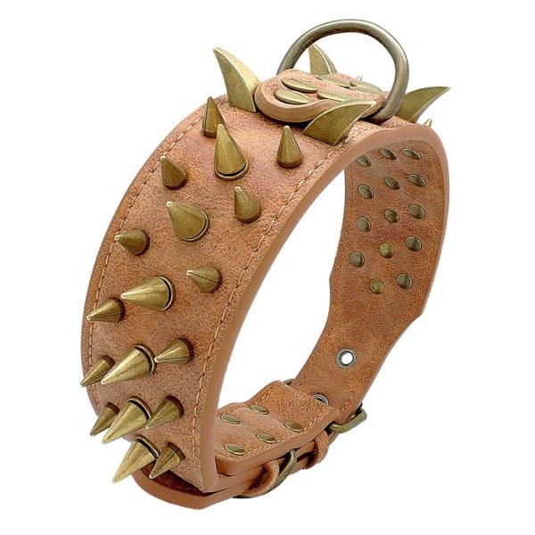 Durable Handmade Dog Leather Leashes , Genuine Leather Collar Sharp Spiked Studded