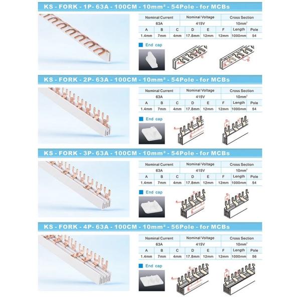 Pin type fork type copper busbar insulated comb bus bar