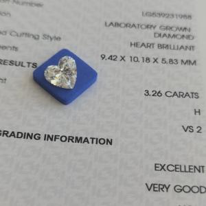 Wholesale 3.26ct Heart Shaped Lab Diamond CVD H VS2 2EX N IGI LG539231988 from china suppliers