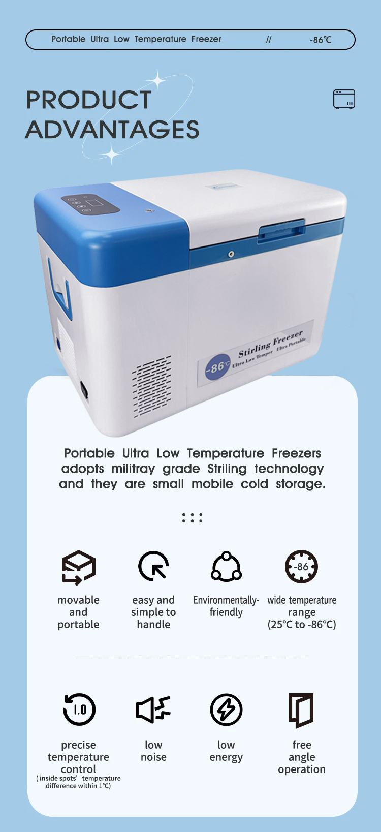 25L Deep Freezer for Samples Stored at -86 Degrees He Refrigerant and Manuel Defrost Type