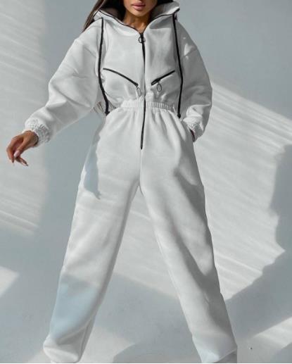 Custom Clothing Factory China Casual Women'S Hooded Jumpsuit With Elasticband