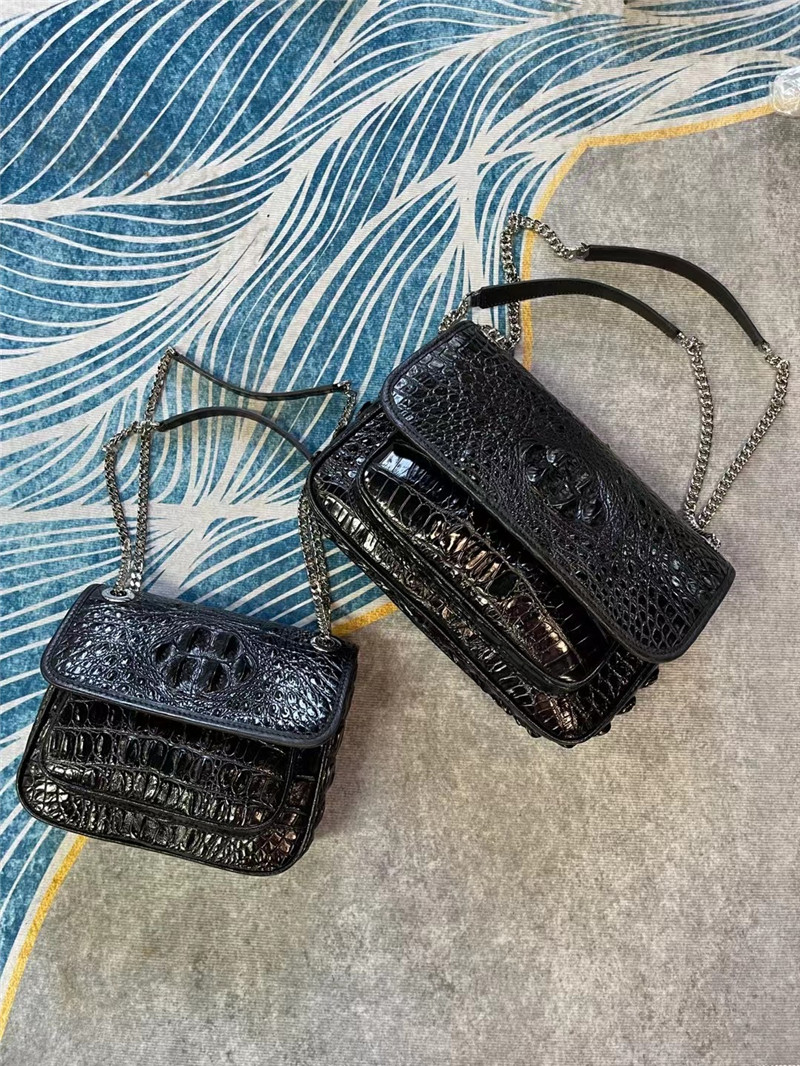 Authentic Crocodile Skin Women Flap Purse Genuine Alligator Leather Lady Chain Bag Female Single Cross Shoulder Bag