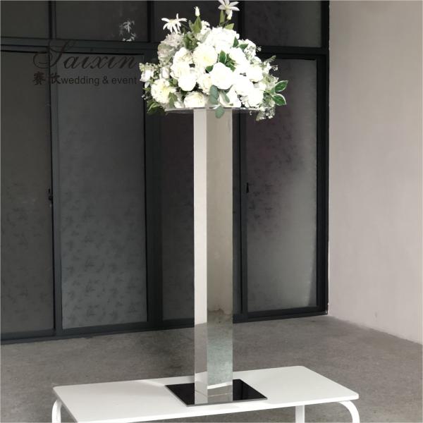 ZT-564S Wholesale hot sale tall silver mirror pillar flower stands for wedding