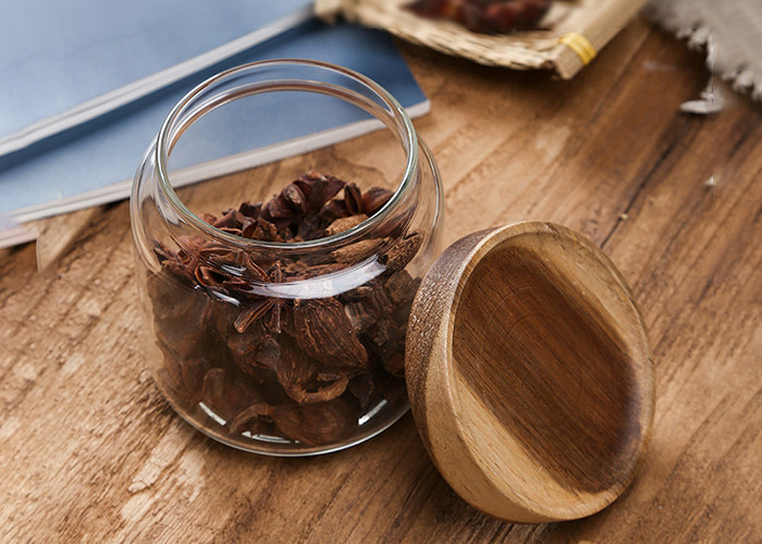 Decorative Sealable Glass Jars With Wooden Lid 400ml-1600ml Capacity