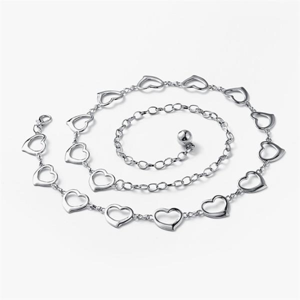 Fashion Heart Flower Shape Metal Waist Chain With Small Ball Pendant For Women Decorative Dress