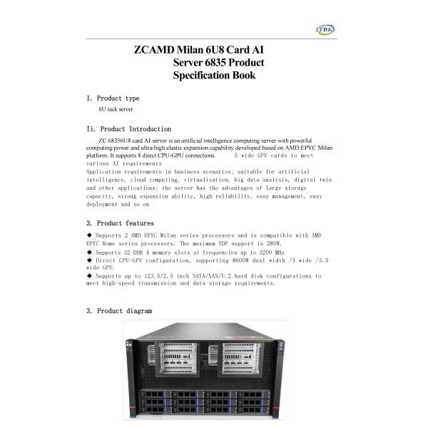 6U ZC 6835 Rack Server with Dual AMD EPYC Milan7003 CPUs