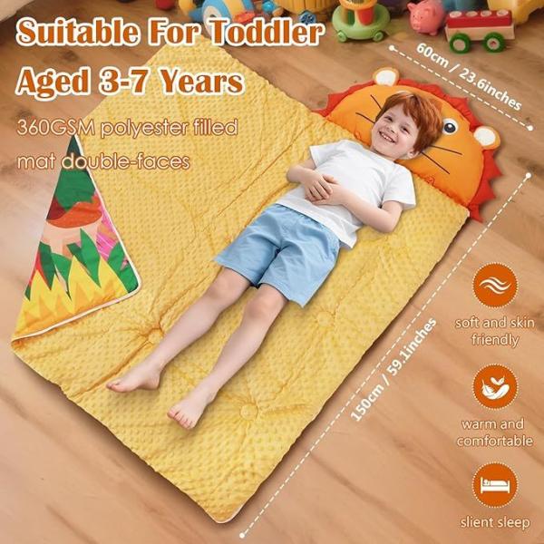 59x24 Inch Kids Animal Nap Mat - 2-in-1 Sleeping Bag with Zipper