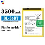 BL-34BT Rechargeable Batteries Replacement Battery for TENCO KA7/SPARK 2 Mobile