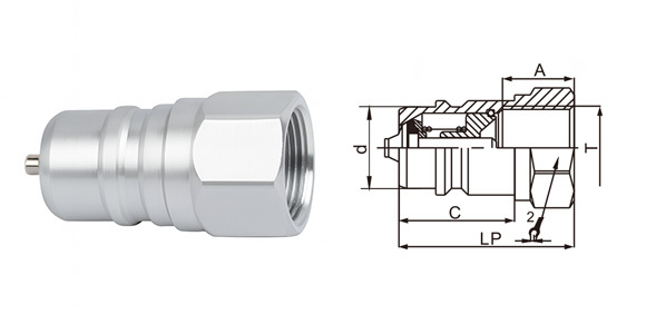 CB-ISOA male quick connect plug with poppet valve – ISO 7241-A carbon steel hydraulic coupler