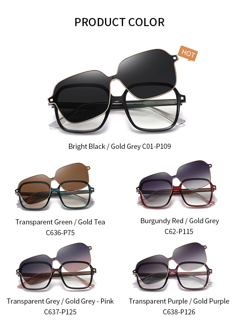Unisex Clip On Magnetic Sunglasses For Women Polarized UV Protection Retro Square