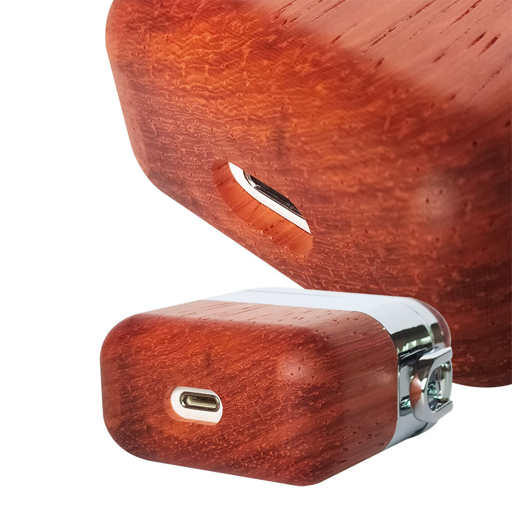 wood metal case protective cover compatible with apple airpods 2 and 1 blu tooth earphone