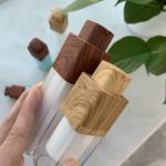 Plastic AS White 15ml 30ml 50ml Lotion Pump Bottle With Wooden Cap