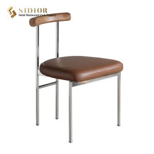 Wholesale Nordic Industrial Style Black Pu Leather Dining Chairs With Solid Wood Backrest from china suppliers