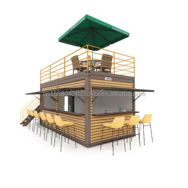 20 Foot Container Coffee Bar Portable Prefabricated Store with Container Design and 50/75/100mm Wave Sandwich Panel Walls