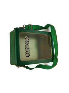 Wholesale Green / Yellow Lunch Square Metal Box , Handle Lid Printed Hinged Metal Tins from china suppliers