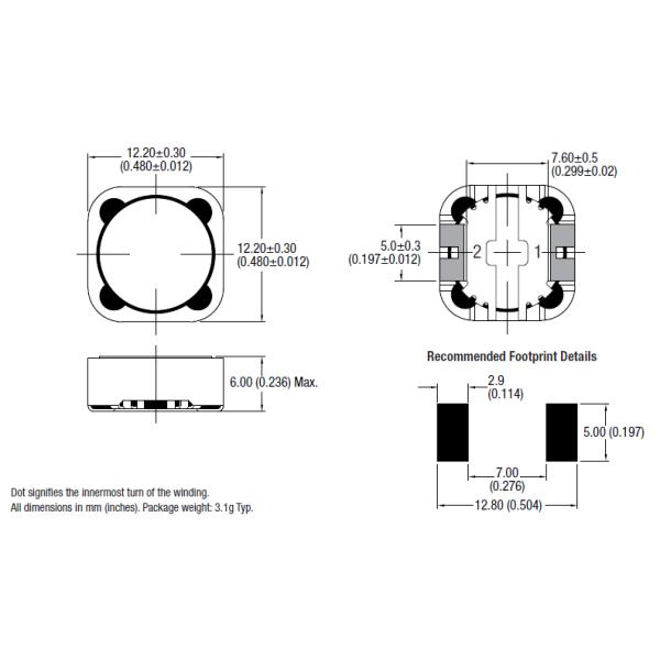 481R0SC Bobbin Inductors 12.2X12.2X6.0mm Integral EMI Shield RoHS Certification