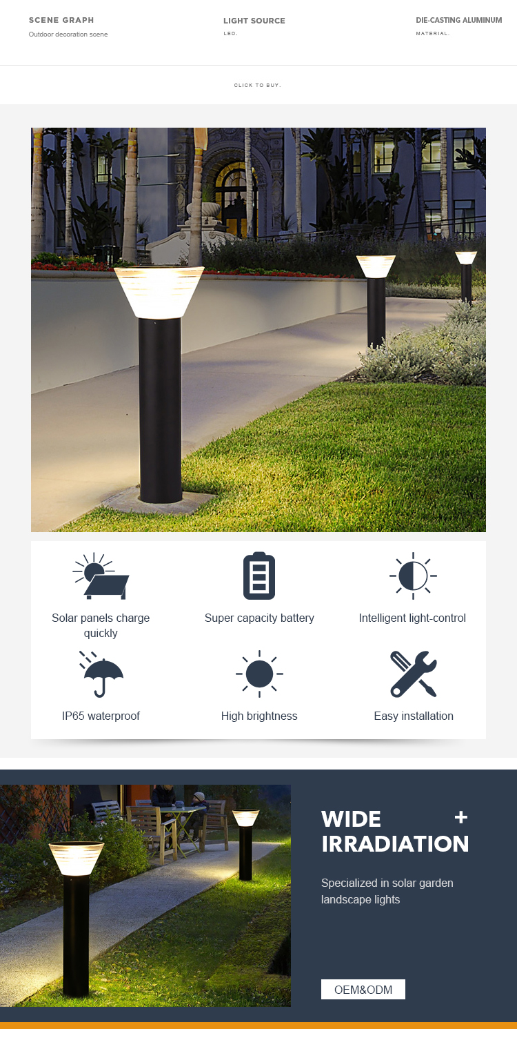 Water Resistant LED Solar Lawn Light , Solar Pathway Lamps For Courtyards Villas