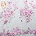 53 Inch Floral Embroidered Lace 20% Polyester Handmade Pink Flower Lace