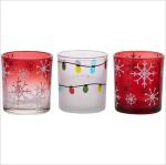 Red Christmas glass votive candle holder with white snow for Christmas decor