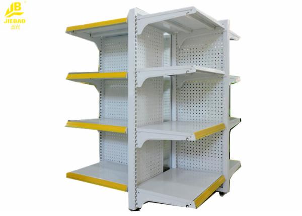 Four Columns Supermarket Display Stand , White Four Layer Each Side Superstore