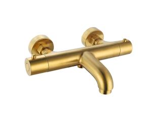 Wholesale Thermostaic Temperature Adjustable Bath Or Shower Spout Mixer Brushed Golden Color Brass Tap Faucet OEM Round Classical from china suppliers
