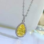 Yellow Gemstone Decor Water Drop Pendant Necklace Fashion Zircon Jewelry