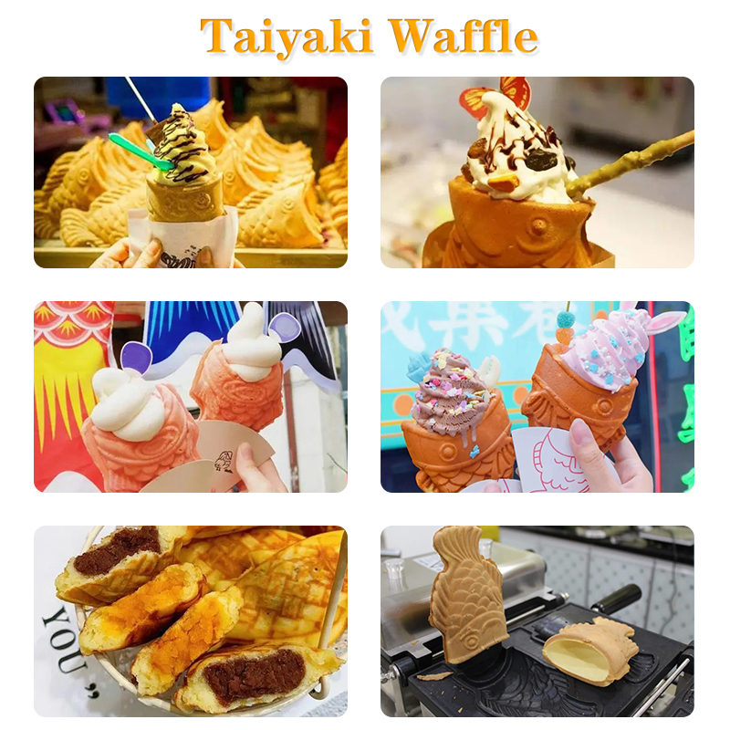 Double Waffle Maker Ice Cream Machine with Open Mouth Fish Shape and Timer 0-10 minutes